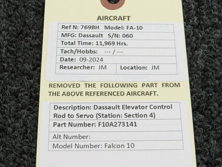 Dassault Falcon F10A273141 Dassault Falcon 10 Elevator Control Rod-Servo (Station: Section 4)