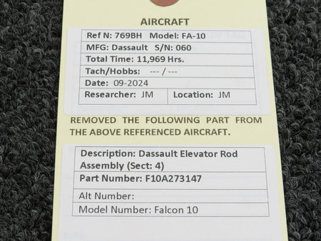 Dassault Falcon F10A273147 Dassault Falcon 10 Elevator Rod Assembly (Sect: 4)