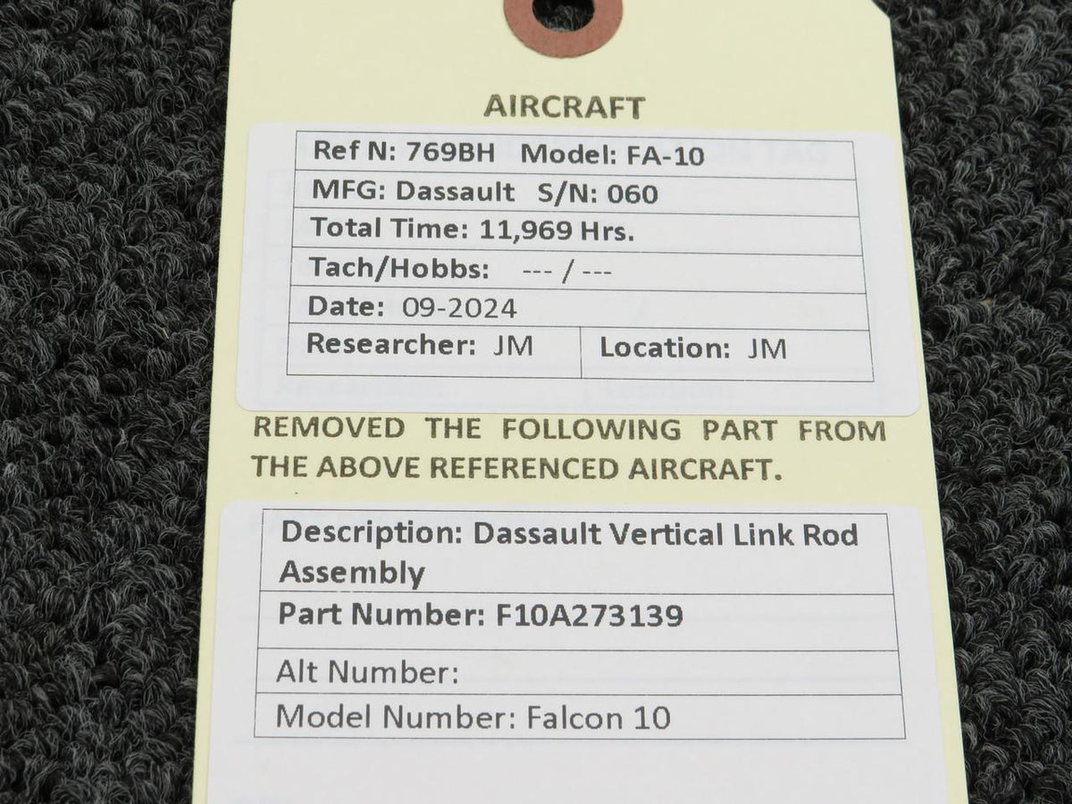 Dassault Falcon F10A273139 Dassault Falcon 10 Vertical Link Rod Assembly