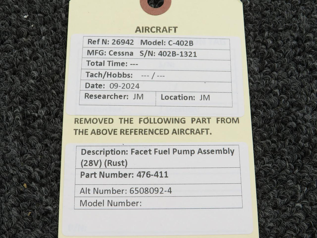 Facet 476-411 (Use: 6508092-4) Facet Fuel Pump Assembly (28 V) (Rust)