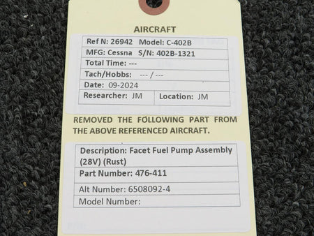 Facet 476-411 (Use: 6508092-4) Facet Fuel Pump Assembly (28 V) (Rust)