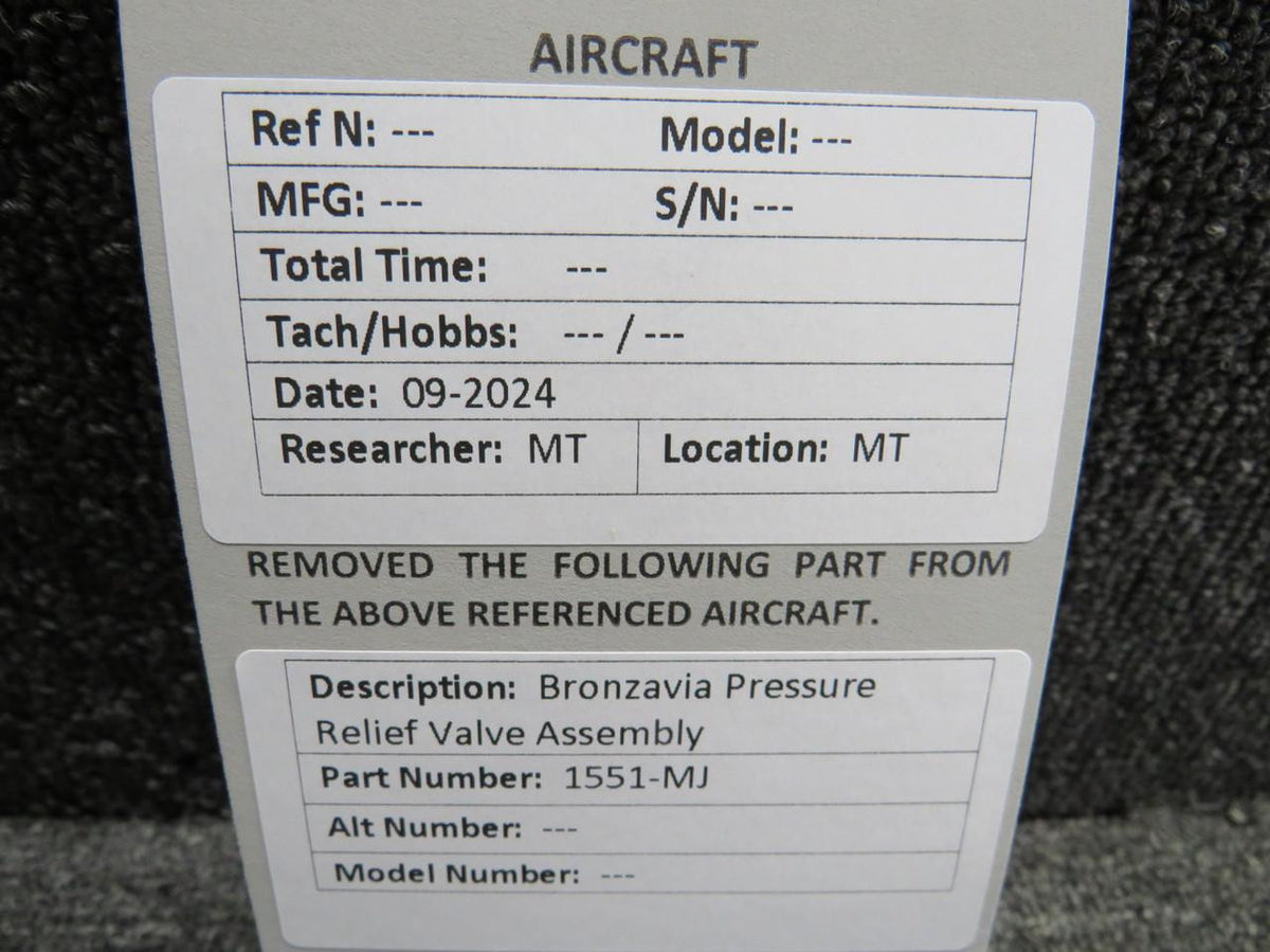 Bronzavia 1551-MJ Bronzavia Pressure Relief Valve Assembly