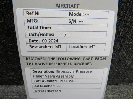 Bronzavia 1551-MJ Bronzavia Pressure Relief Valve Assembly