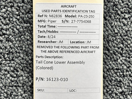 Piper Aircraft Parts 16123-010 Piper PA23 Tail Cone Lower Assembly (Colored)