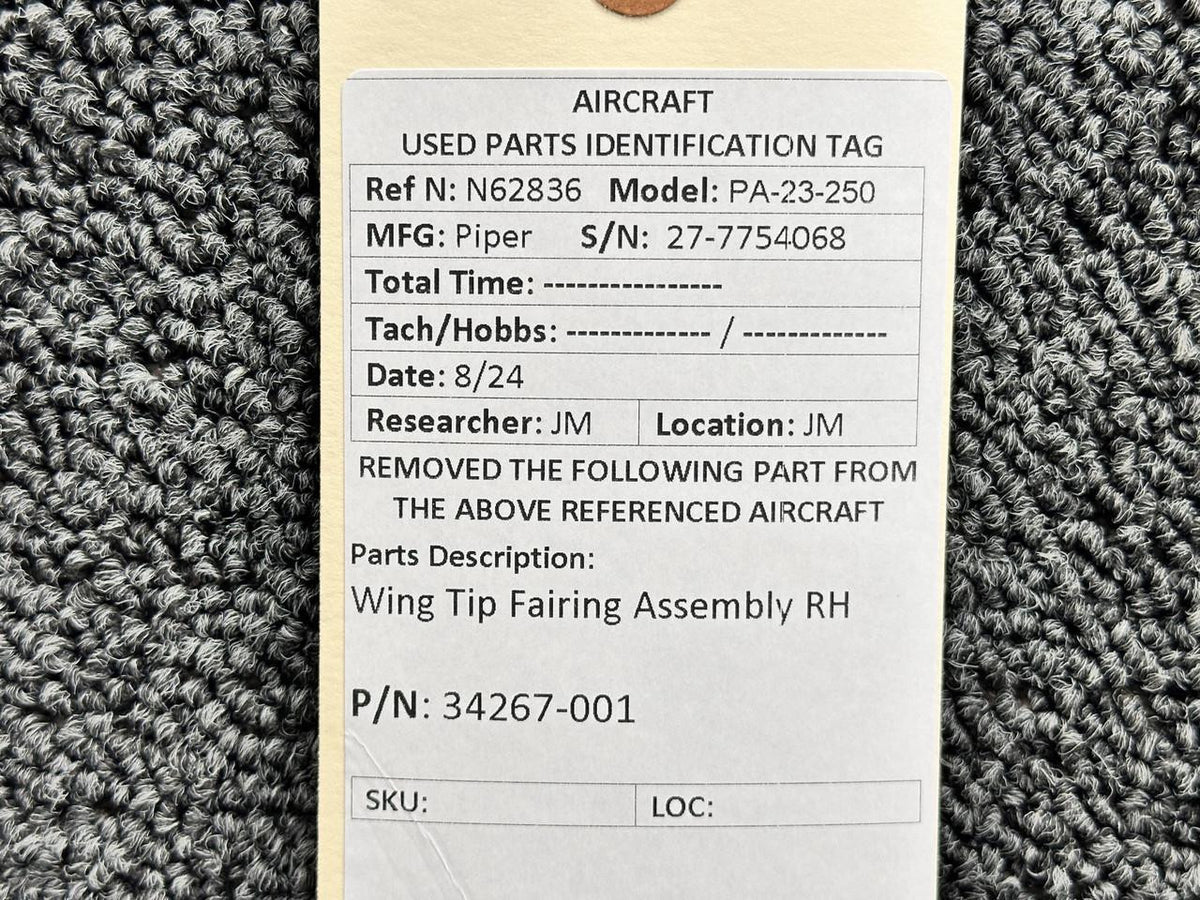 Piper Aircraft Parts 34267-001 Piper PA23-250 Wing Tip Fairing Assembly RH
