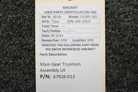 Piper Aircraft Parts 67926-012 Piper PA28R-180 Main Gear Trunnion Assembly LH
