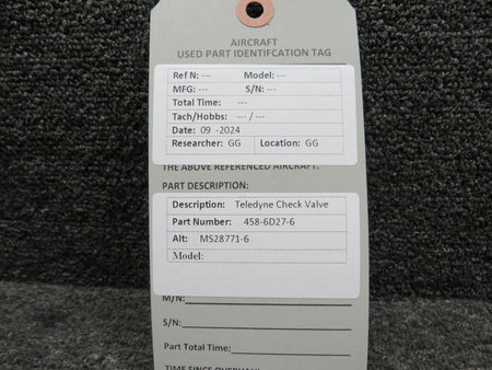 Teledyne 458-6D27-6 (Alt: MS28771-6) Teledyne Check Valve