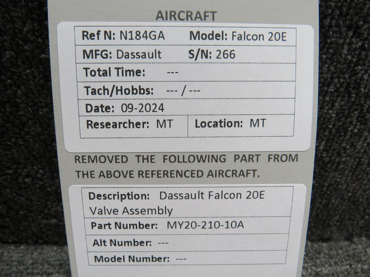 Dassault Falcon MY20-210-10A Dassault Falcon 20E Valve Assembly