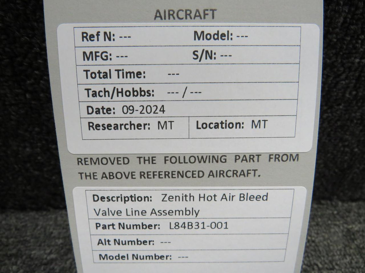 zenith L84B31-001 Zenith Hot Air Bleed Valve Line Assembly