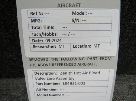 zenith L84B31-001 Zenith Hot Air Bleed Valve Line Assembly
