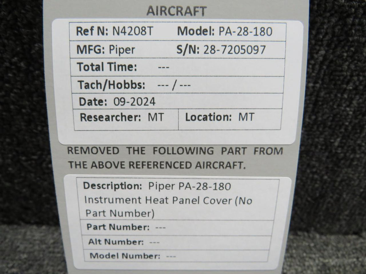 Piper Aircraft Parts Piper PA28-180 Instrument Heat Panel Cover (No Part Number)