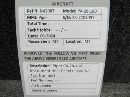 Piper Aircraft Parts Piper PA28-180 Instrument Heat Panel Cover (No Part Number)