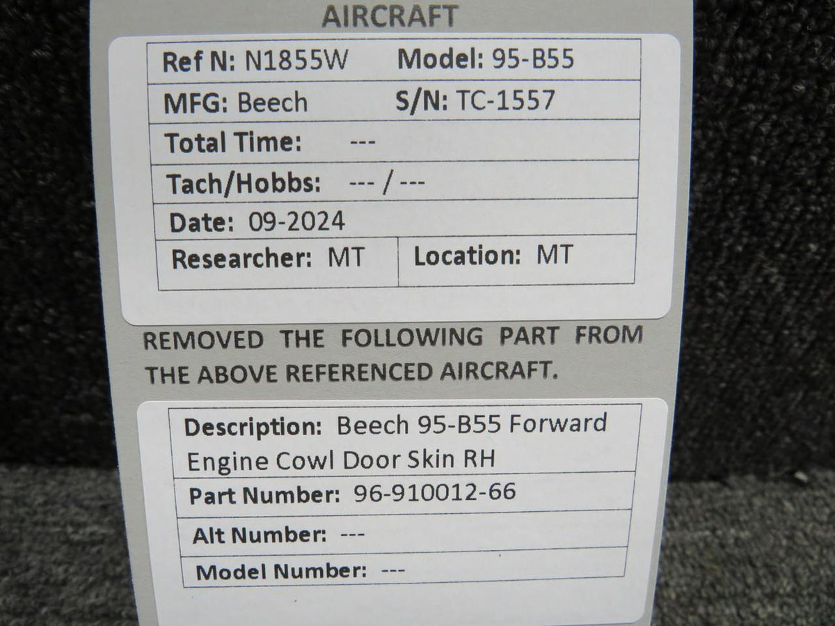 96-910012-66 Beech 95-B55 Forward Engine Cowl Door Skin RH