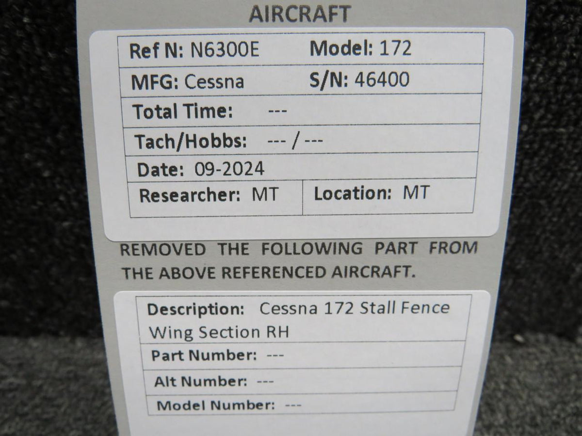 Cessna Aircraft Parts Cessna 172 Stall Fence Wing Section RH