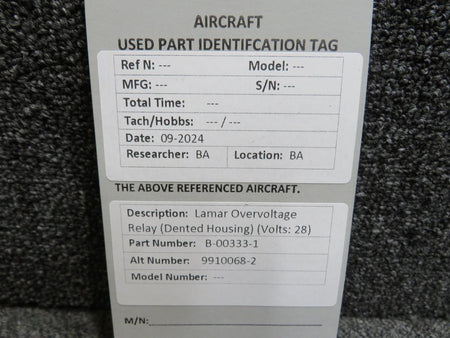 lamar B-00333-1 (Alt: 9910068-2) Lamar Overvoltage Relay (Dented Housing) (Volts: 28)