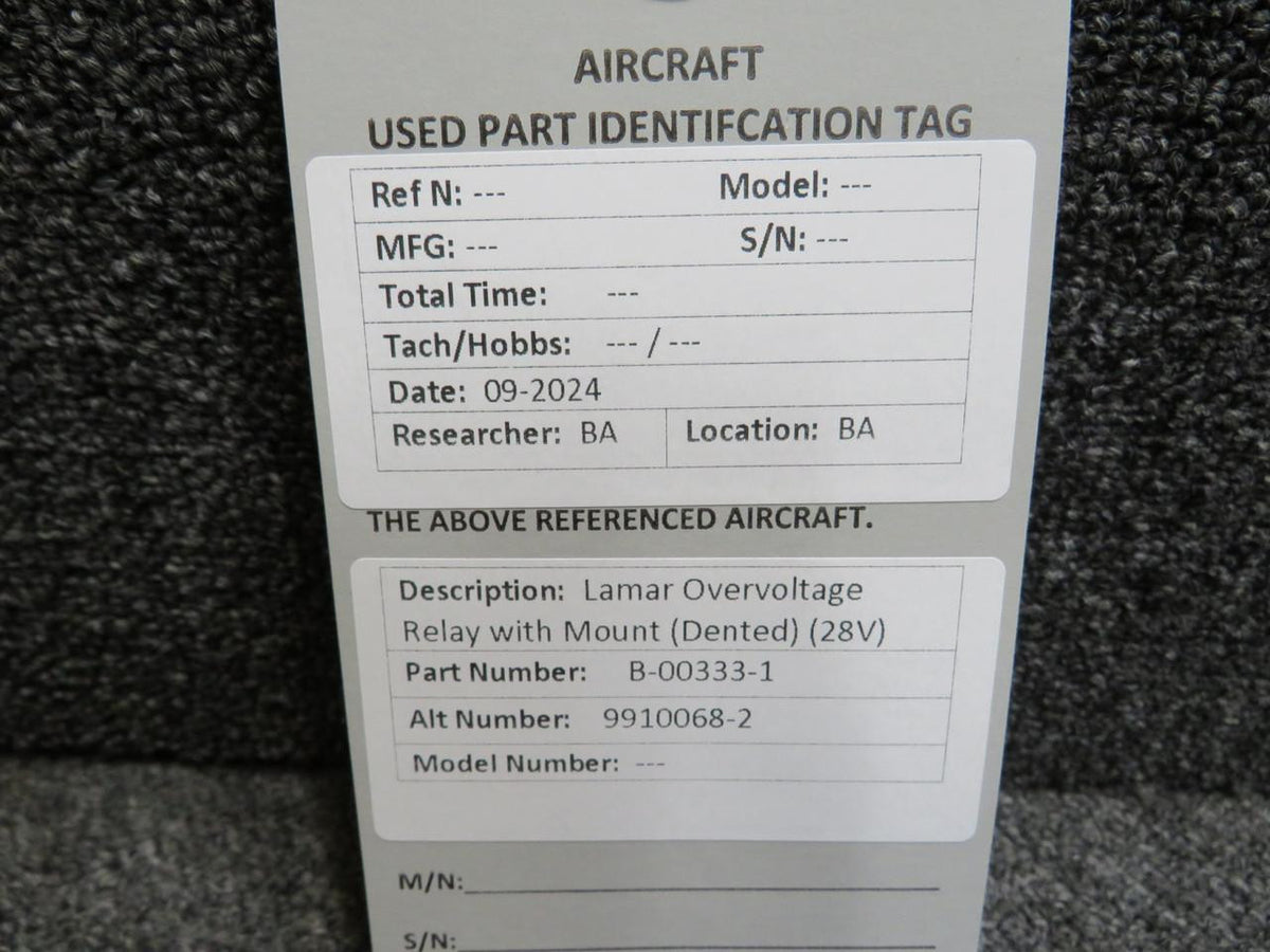 lamar B-00333-1 (Alt: 9910068-2) Lamar Overvoltage Relay with Mount (Dented) (28V)