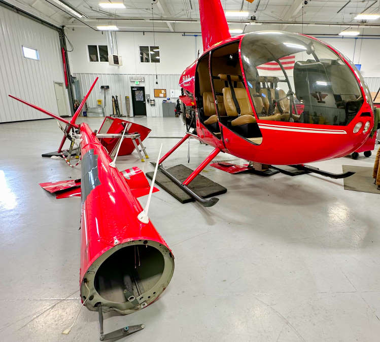 Robinson R44 helicopter salvage with the tail disassembled