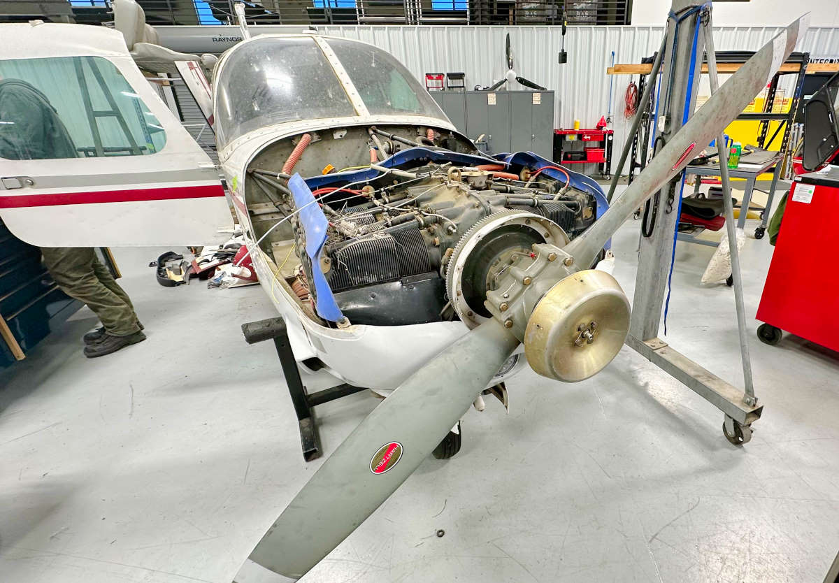 Piper PA28R engine and propeller during aircraft salvage disassembly