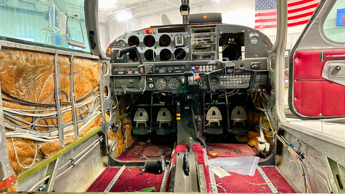 Piper PA28R airplane interior after salvage disassembly