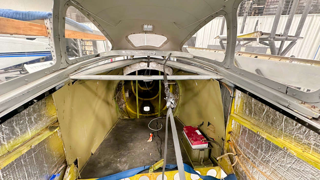 rear interior on the Ryan Navion unit 354 in the aircraft salvage yard hangar